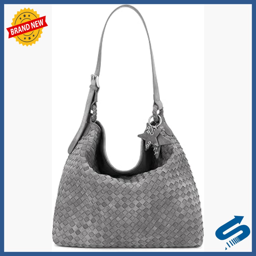 Large Woven Suede Hobo Tote With Adjustable Strap, Crossbody Shoulder Bag